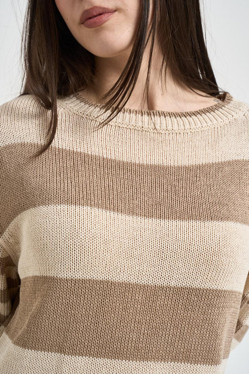Maglia donna a righe beige e tortora - 2