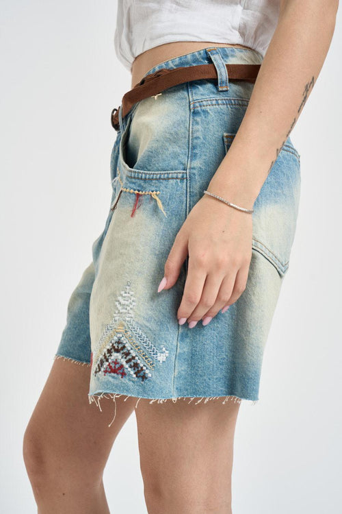 Bermuda donna con ricami in denim - 2