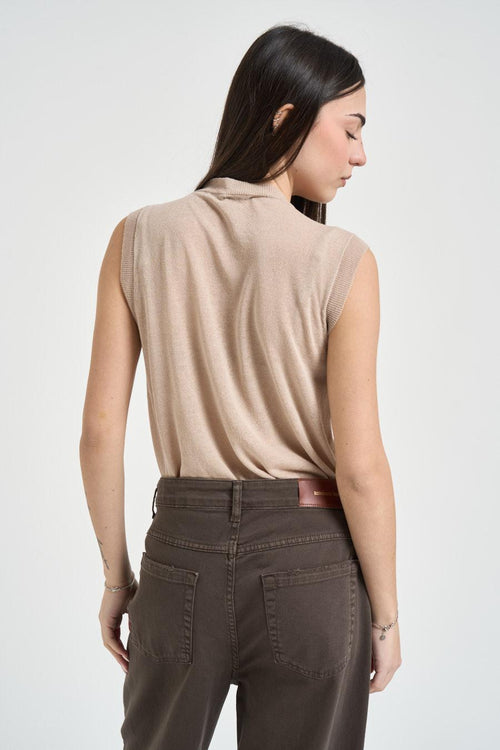 Canotta donna in maglia beige - 2
