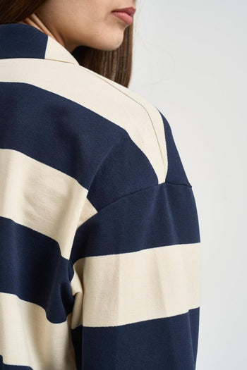 Polo donna a righe blu e panna - 6