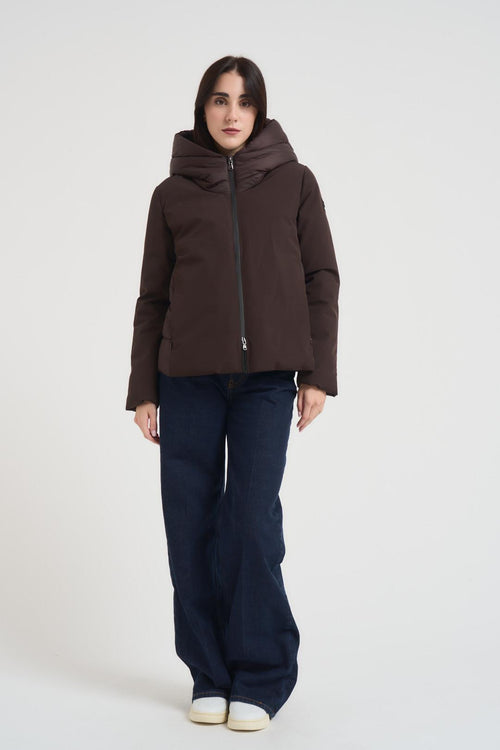 Giubbotto donna marrone con cappuccio