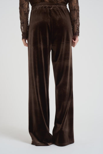 Pantalone donna a palazzo in velluto marrone - 4