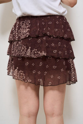 Minigonna donna in fantasia bandana marrone - 4