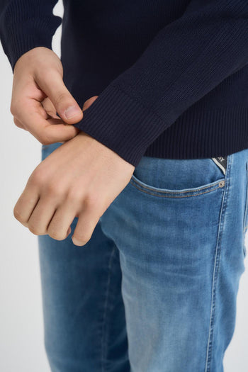 Maglia uomo girocollo a coste blu - 4