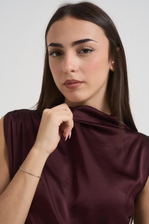 Top donna smanicato satinato marrone - 2