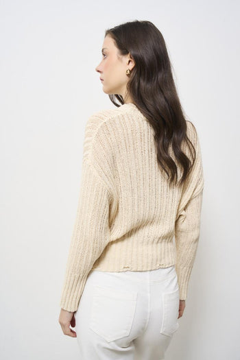 Women's cream crew neck sweater - 3