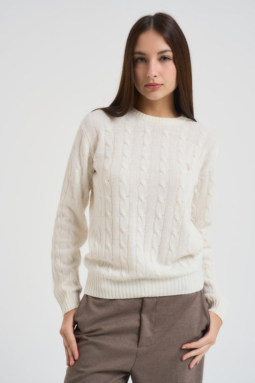 Maglia donna a trecce panna