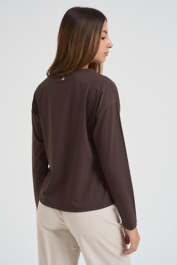 T-shirt donna girocollo marrone - 4