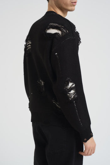 Felpa uomo girocollo con rotture nera - 4