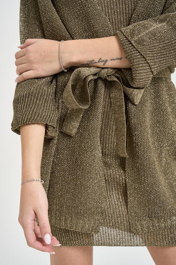 Cardigan donna con cintura bronzo - 3