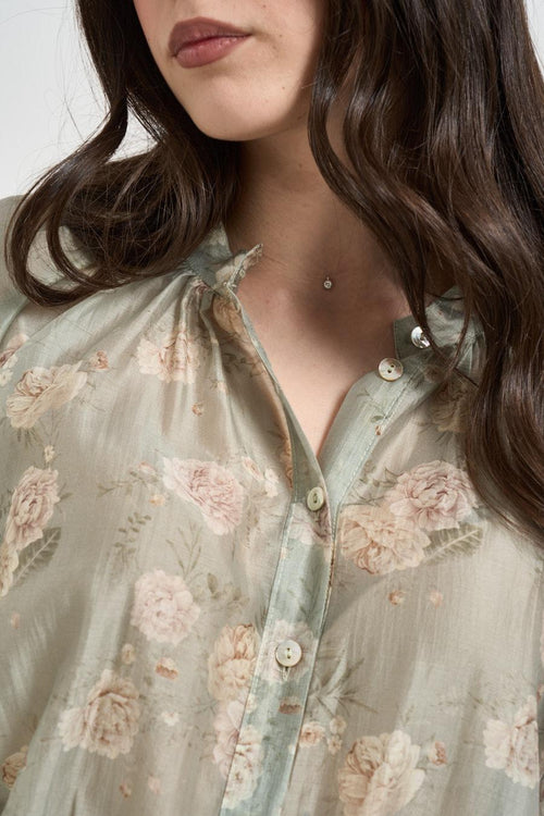 Camicia donna verde salvia con stampa floreale - 2