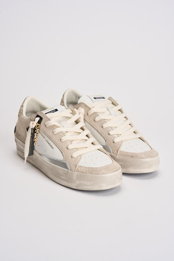 Sneakers donna in suede beige e glitter oro - 3
