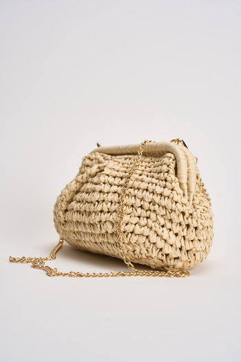 Borsa donna in rafia intrecciata beige - 3