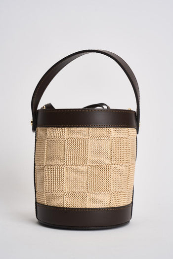 Borsa donna secchiello in rafia beige e marrone - 5