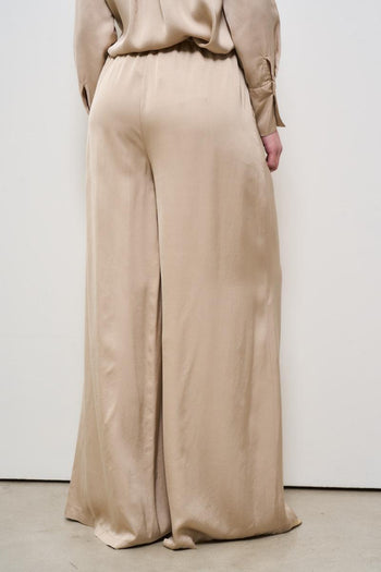Pantalone donna a palazzo satinato beige - 4