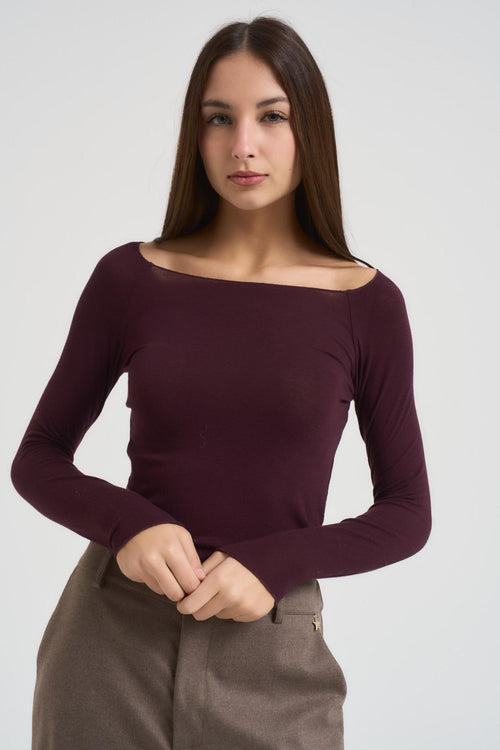 Maglia donna a barca melanzana