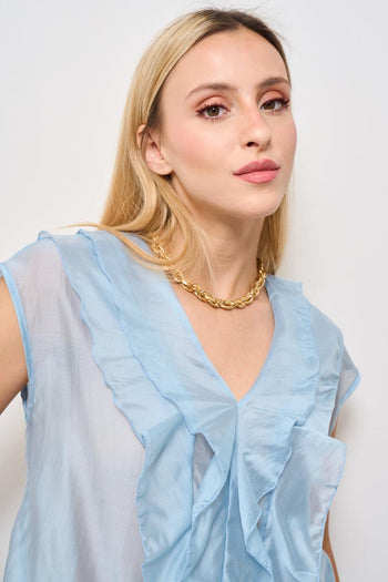 Top donna con rouches celeste - 3