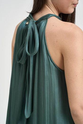 Abito donna satinato verde - 5