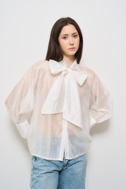 Camicia donna bianca con fiocco