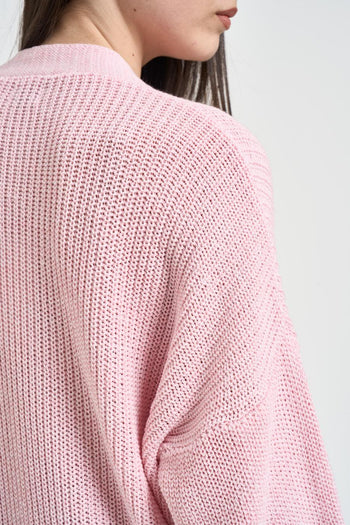 Cardigan donna in maglia rosa - 4