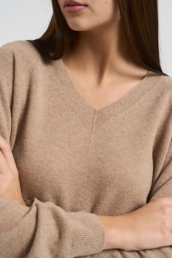 Maglia donna scollo a V cammello - 3