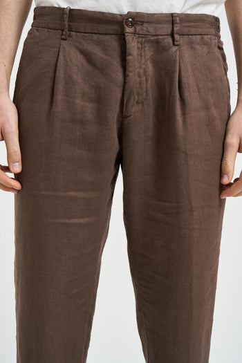 Pantalone uomo con pinces in lino tortora - 4