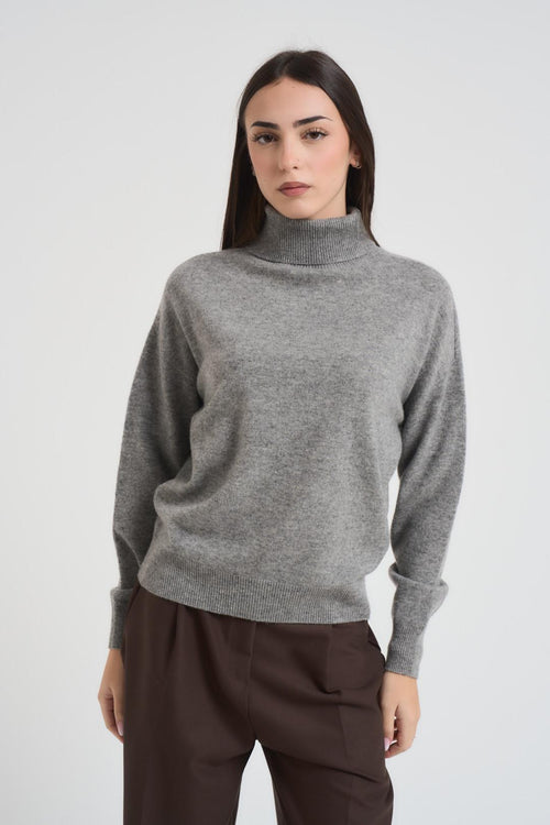 Maglia donna collo alto grigio