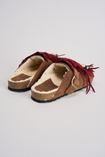 Sabot donna in suede marrone con frange - 5