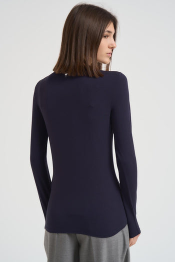 T-shirt basic donna blu manica lunga - 5