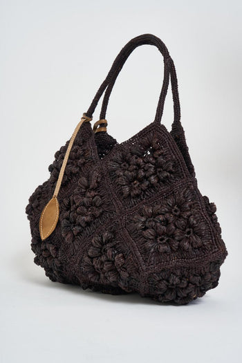 Borsa donna in rafia a spalla marrone - 3