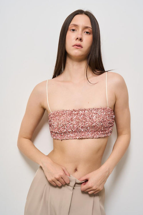 Top donna a fascia con paillettes rosa