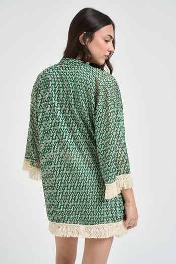 Kimono donna motivo geometrico verde - 4