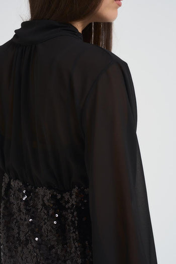 Abito donna corto con paillettes nero - 5