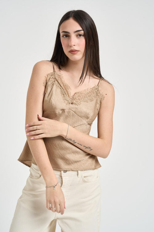 Top donna inserti in pizzo beige