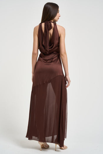 Abito donna asimmetrico satinato marrone - 4
