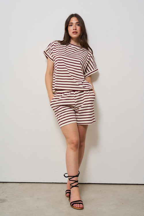 Completo donna a righe rosso mattone