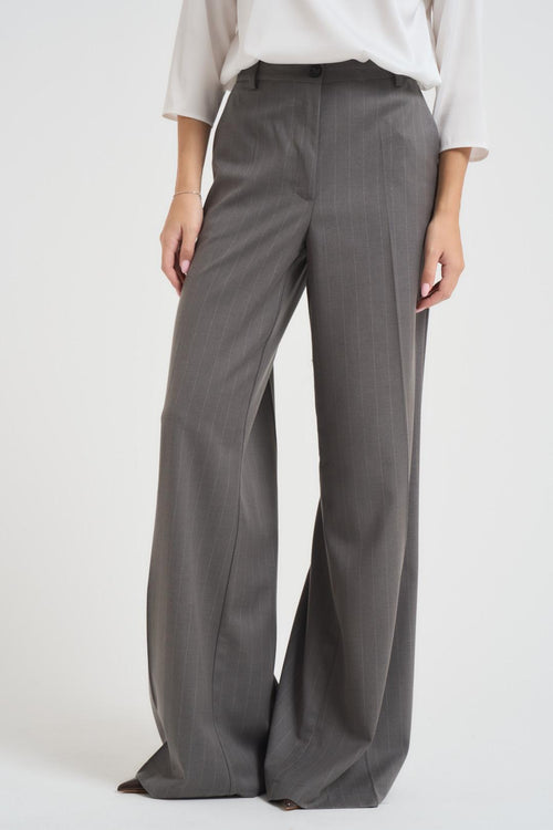 Pantalone donna palazzo gessato grigio - 2