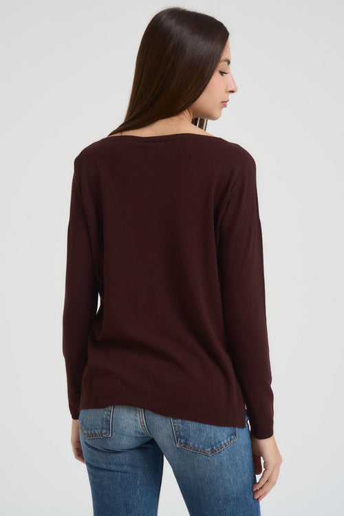 Maglia donna scollo a barca marrone - 2