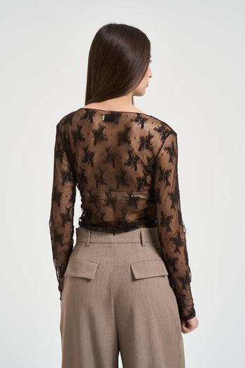 Maglia donna trasparente marrone - 3