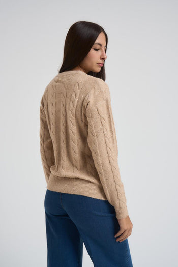 Girocollo trecce e paillettes donna cammello - 3