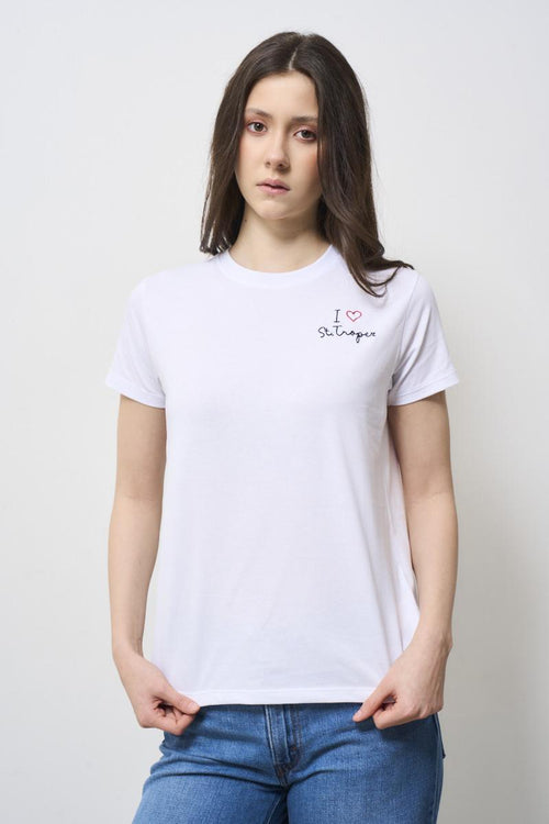 White women's T-shirt with I Love S.Tropez writing