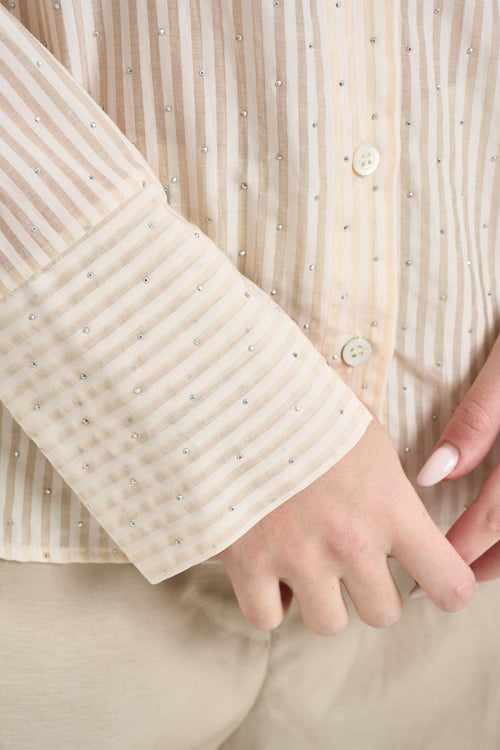 Camicia donna a righe giallo pastello con strass - 2