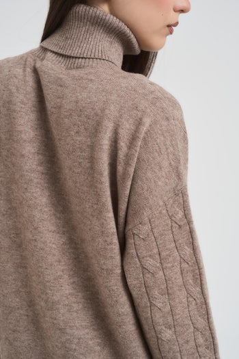 Maglia donna a trecce tortora - 4