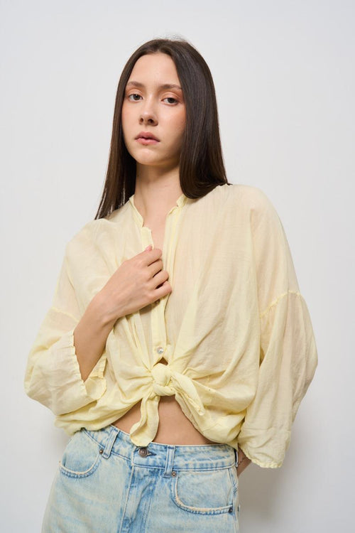 Camicia donna in mussola giallo pastello - 2