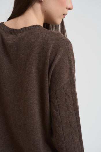 Maglia donna a trecce marrone - 5