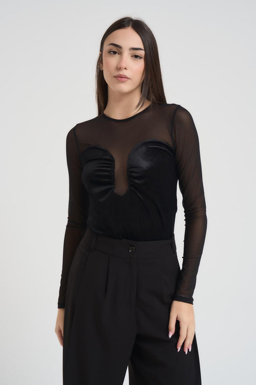 Body donna semitrasparente nero