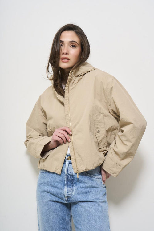 Giubbotto donna con cappuccio beige - 2