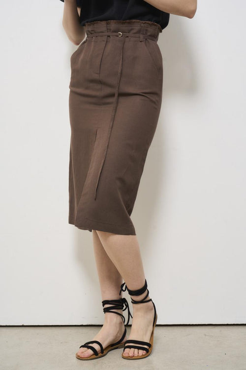 Gonna donna marrone in misto lino