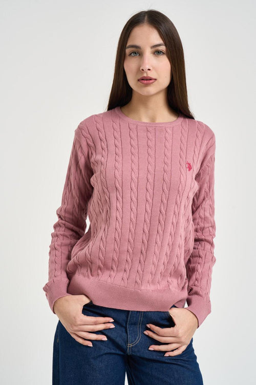 Maglia donna a treccia rosa