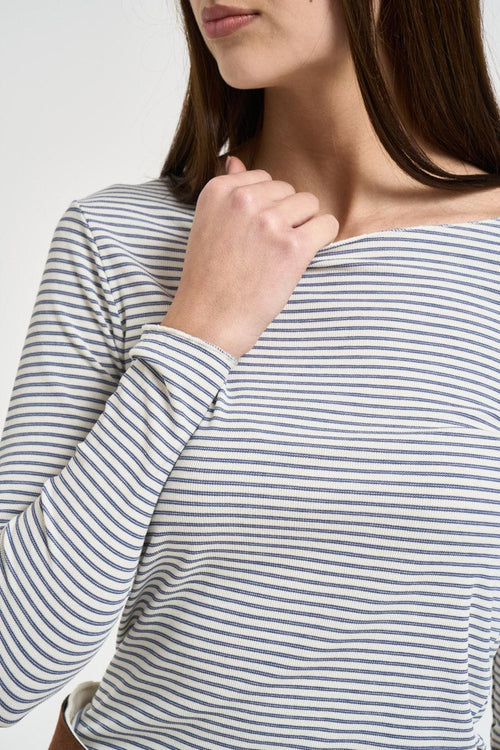 Maglia donna a righe bianca e blu - 2